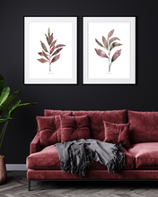 Load image into Gallery viewer, Maroon Leaves Watercolour Print - 2 Piece Set