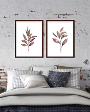 Load image into Gallery viewer, Maroon Leaves Watercolour Print - 2 Piece Set