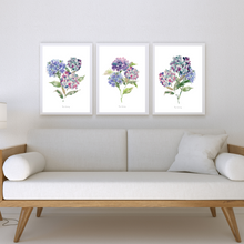 Load image into Gallery viewer, Purple Hydrangeas Watercolour Print - 3 Piece Set