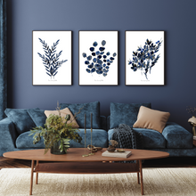 Load image into Gallery viewer, Navy Botanical Watercolour Print 3-Piece Set