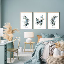 Load image into Gallery viewer, Antique Blue Botanical Watercolour Print 3-Piece Set