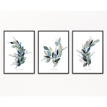 Load image into Gallery viewer, Antique Blue Botanical Watercolour Print 3-Piece Set