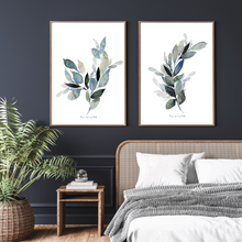 Load image into Gallery viewer, Antique Blue Botanical Watercolour Print - 2 Piece Set