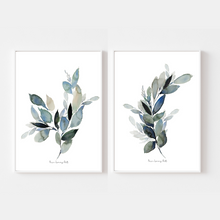 Load image into Gallery viewer, Antique Blue Botanical Watercolour Print - 2 Piece Set