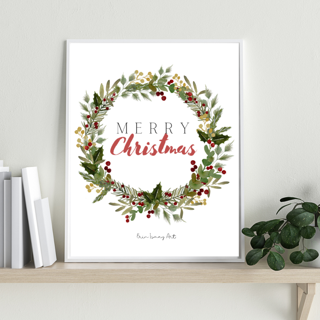 Christmas Wreath Watercolour Print – Erin Ismay Art