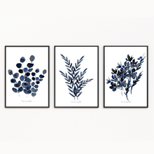 Load image into Gallery viewer, Navy Botanical Watercolour Print 3-Piece Set