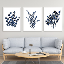 Load image into Gallery viewer, Navy Botanical Watercolour Print 3-Piece Set