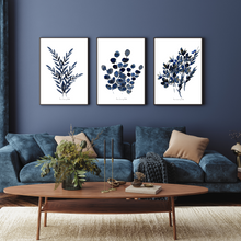 Load image into Gallery viewer, Navy Botanical Watercolour Print 3-Piece Set
