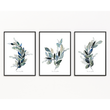 Load image into Gallery viewer, Antique Blue Botanical Watercolour Print 3-Piece Set
