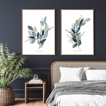 Load image into Gallery viewer, Antique Blue Botanical Watercolour Print - 2 Piece Set
