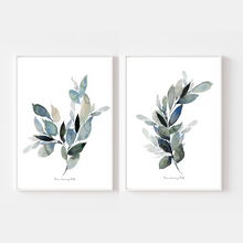 Load image into Gallery viewer, Antique Blue Botanical Watercolour Print - 2 Piece Set
