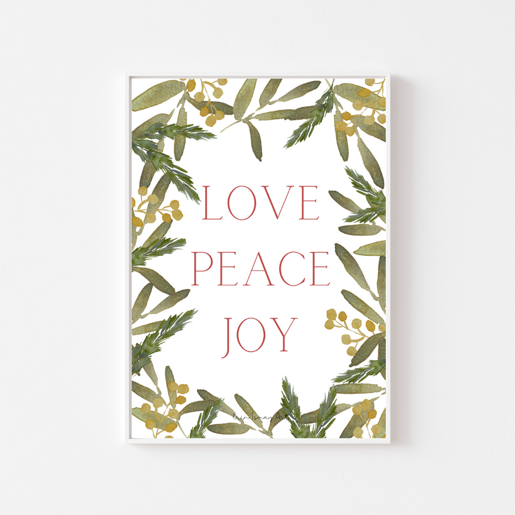 LOVE PEACE JOY Christmas Print