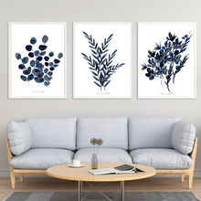 Load image into Gallery viewer, Navy Botanical Watercolour Print 3-Piece Set
