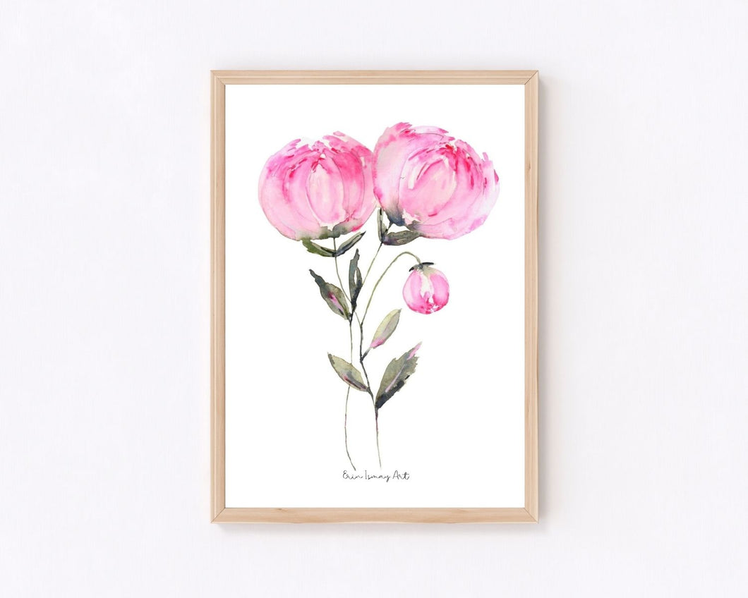 Pink Peony Floral Watercolour Print