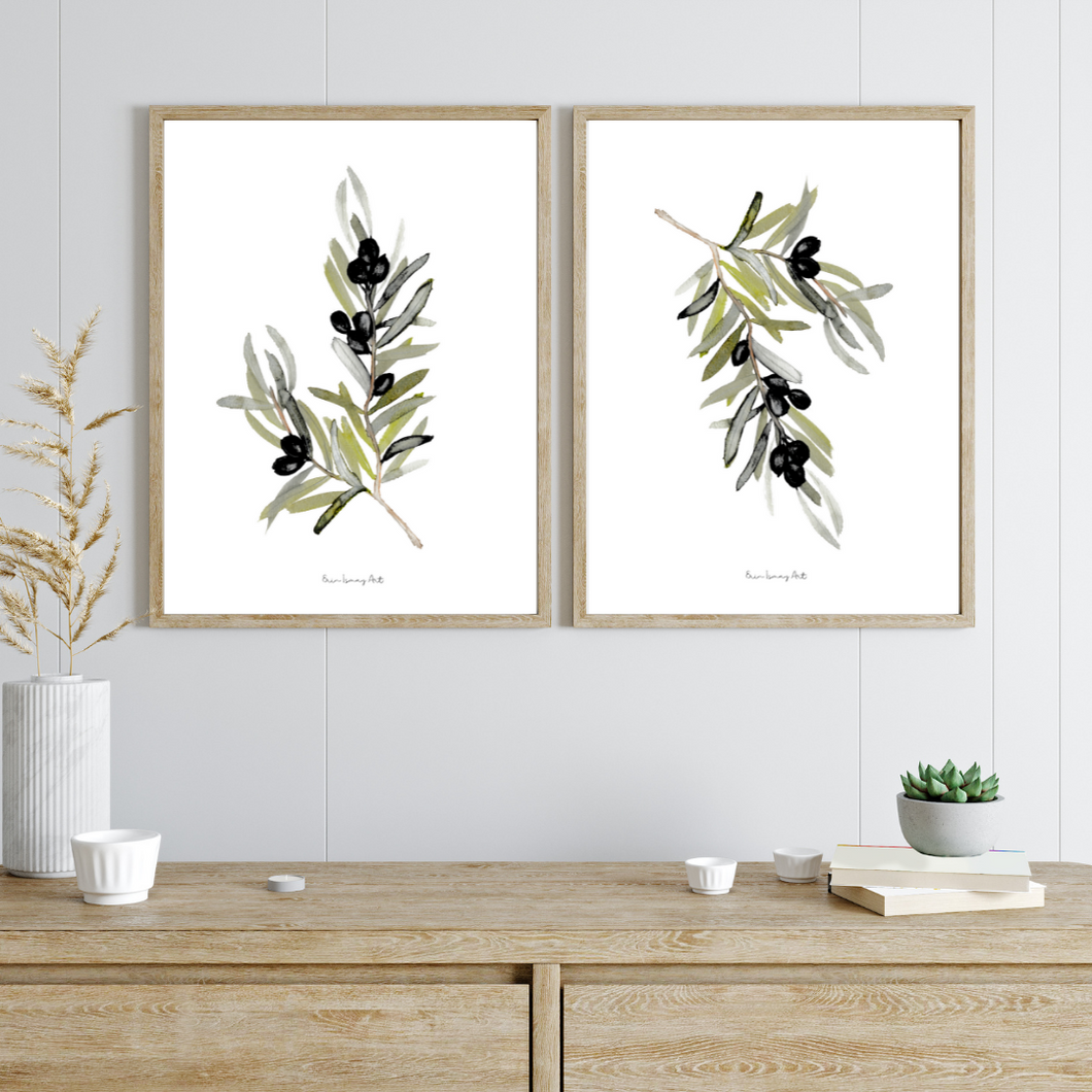 Wild Olive Watercolour Print - 2 Piece Set